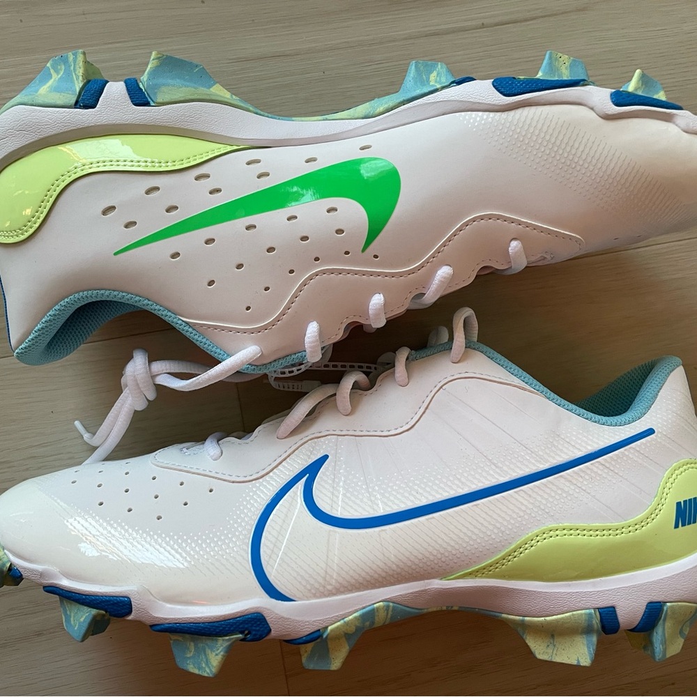 Nike baseball shoes men size 13- White, Blue, and Green